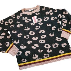 Andree by Unit Sweater Womens 1X Plus Geometric Animal Leopard Crewneck